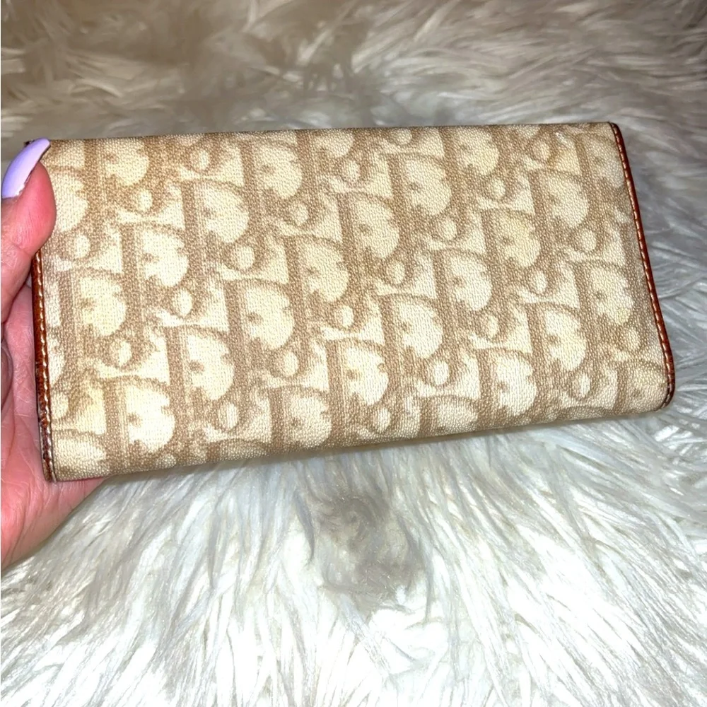 Rare CHRISTIAN DIOR Vintage Trotter Monogram Pattern Long Bifold Wallet